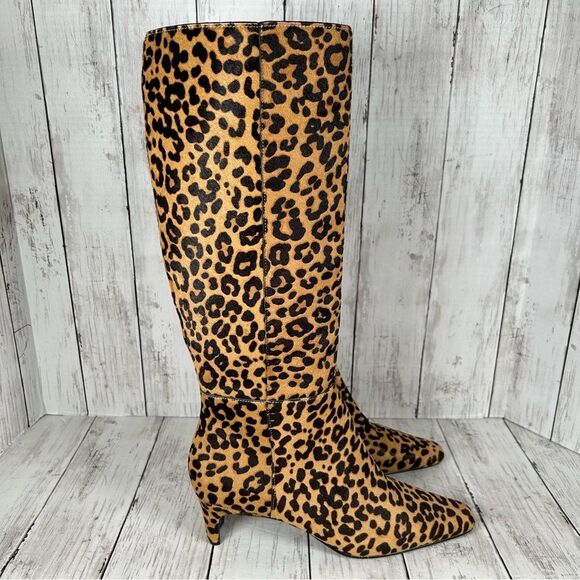 Steve Madden Leopard Animal Print Printed Cow Hair Kitten Heel Tall Boot 8.5 NEW - Picture 5 of 14